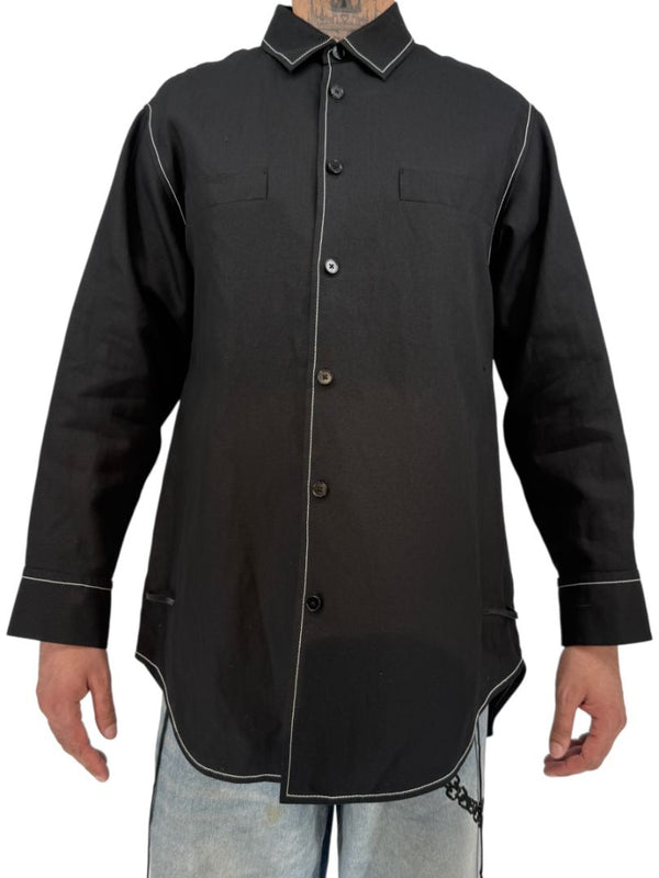 Jil Sander Men's Black Cotton Linen Oversized Shirt Jacket Contrast Stitch Size 52