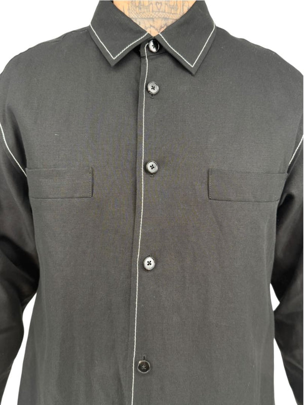 Jil Sander Men's Black Cotton Linen Oversized Shirt Jacket Contrast Stitch Size 52