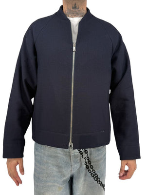 Jil Sander Men's 52 Navy Blue 100% Wool Bomber Jacket Double Zip Made Italy