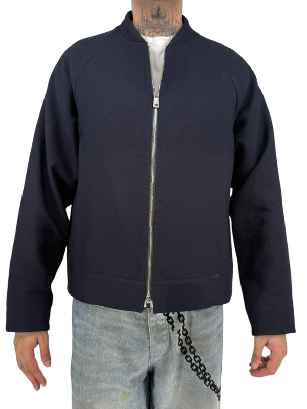 Jil Sander Men's 52 Navy Blue 100% Wool Bomber Jacket Double Zip Made Italy