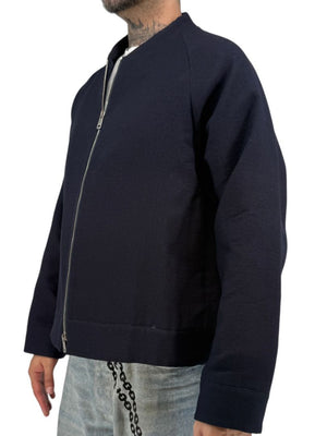 Jil Sander Men's 52 Navy Blue 100% Wool Bomber Jacket Double Zip Made Italy