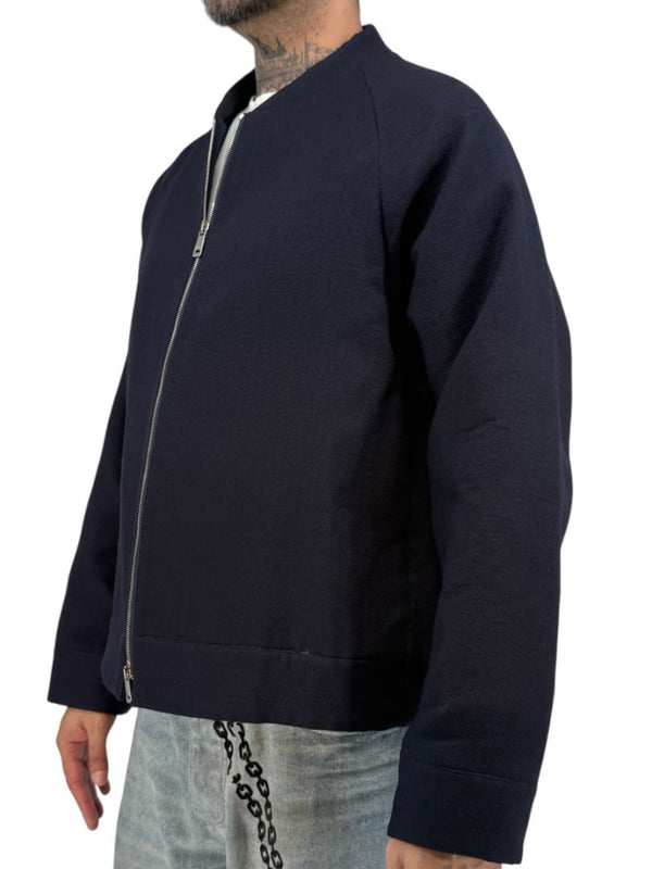 Jil Sander Men's 52 Navy Blue 100% Wool Bomber Jacket Double Zip Made Italy
