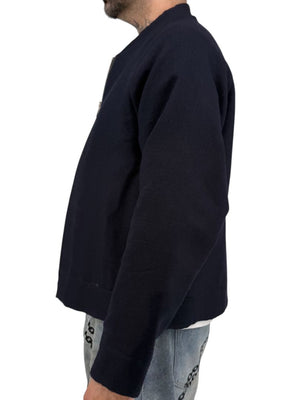 Jil Sander Men's 52 Navy Blue 100% Wool Bomber Jacket Double Zip Made Italy