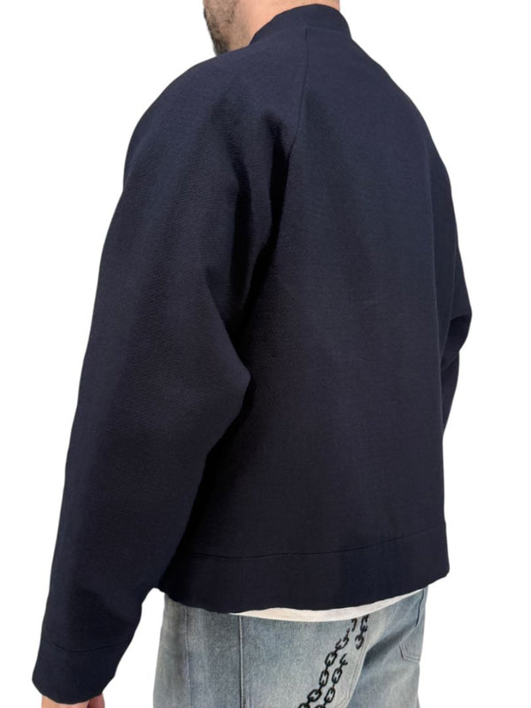 Jil Sander Men's 52 Navy Blue 100% Wool Bomber Jacket Double Zip Made Italy