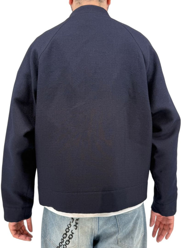 Jil Sander Men's 52 Navy Blue 100% Wool Bomber Jacket Double Zip Made Italy