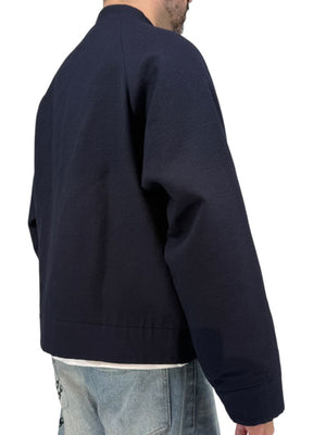 Jil Sander Men's 52 Navy Blue 100% Wool Bomber Jacket Double Zip Made Italy
