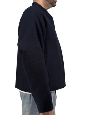 Jil Sander Men's 52 Navy Blue 100% Wool Bomber Jacket Double Zip Made Italy