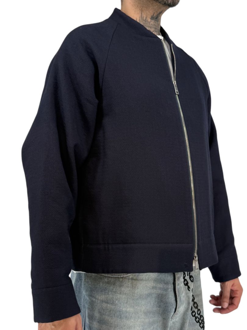 Jil Sander Men's 52 Navy Blue 100% Wool Bomber Jacket Double Zip Made Italy