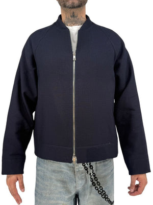 Jil Sander Men's 52 Navy Blue 100% Wool Bomber Jacket Double Zip Made Italy