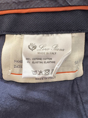 Loro Piana Men's Navy Cotton Stretch Tailored Pants – Size 56IT/US 40