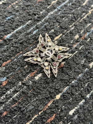 Chanel Strass & Faux Pearl Maltese Cross CC Brooch Pendant