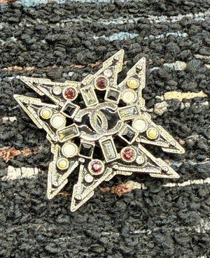 Chanel Strass & Faux Pearl Maltese Cross CC Brooch Pendant