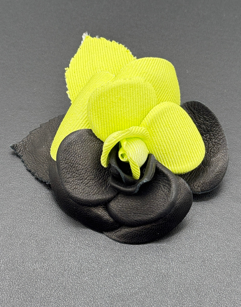 Chanel Leather & Fabric Camellia Pin