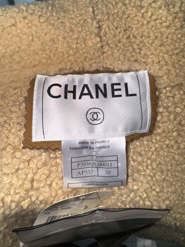 Chanel NWT Fall 2006 Brown Hooded Shearling Jacket -  Size 38