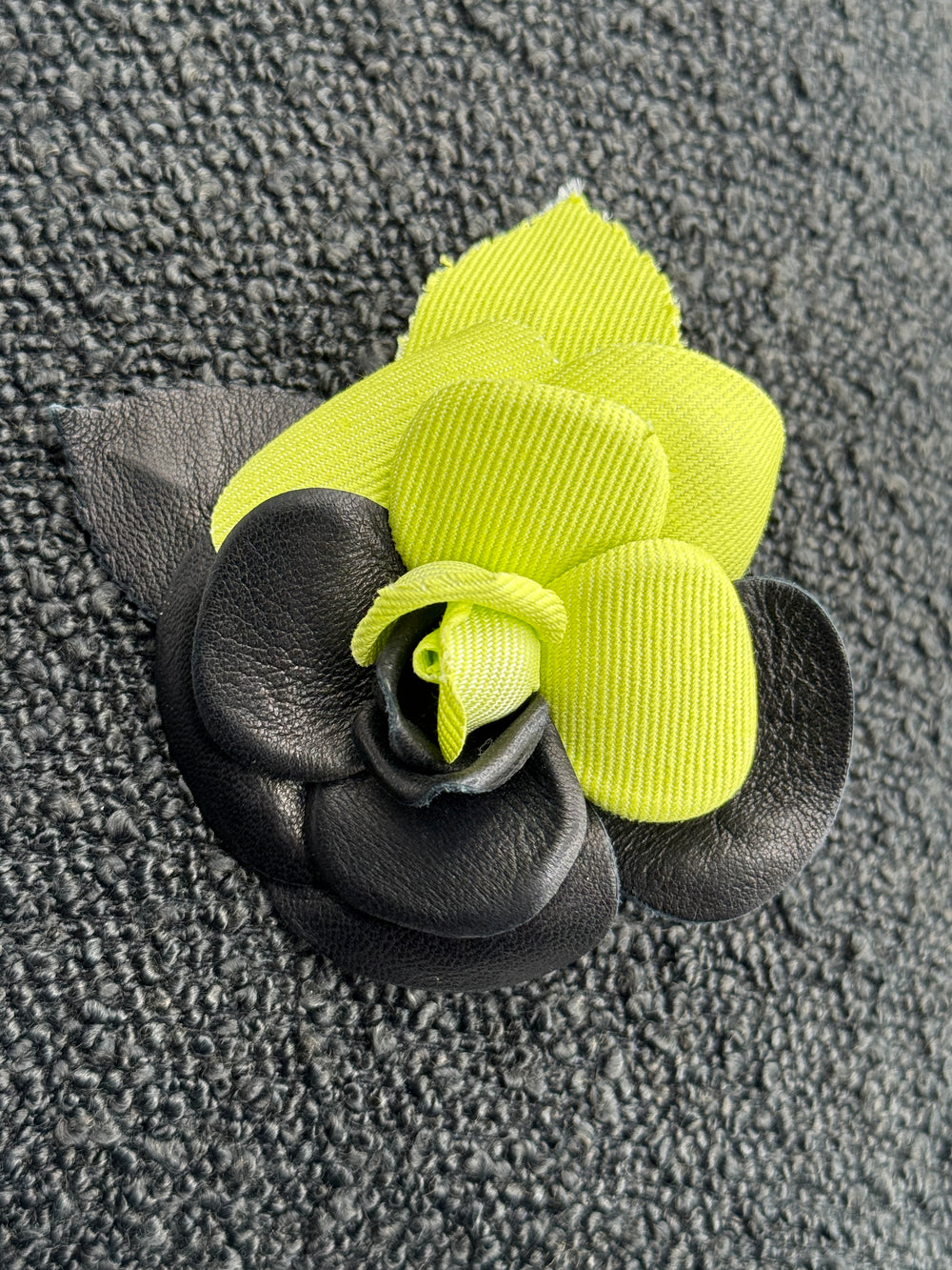 Chanel Leather & Fabric Camellia Pin