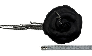 Chanel Black Leather Camellia Chain Fringe Brooch/Pin