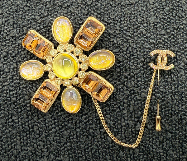 Chanel 2002 Gold, Yellow & Bronze Gripoix CC Brooch/Pin
