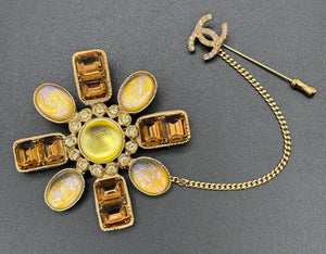 Chanel 2002 Gold, Yellow & Bronze Gripoix CC Brooch/Pin