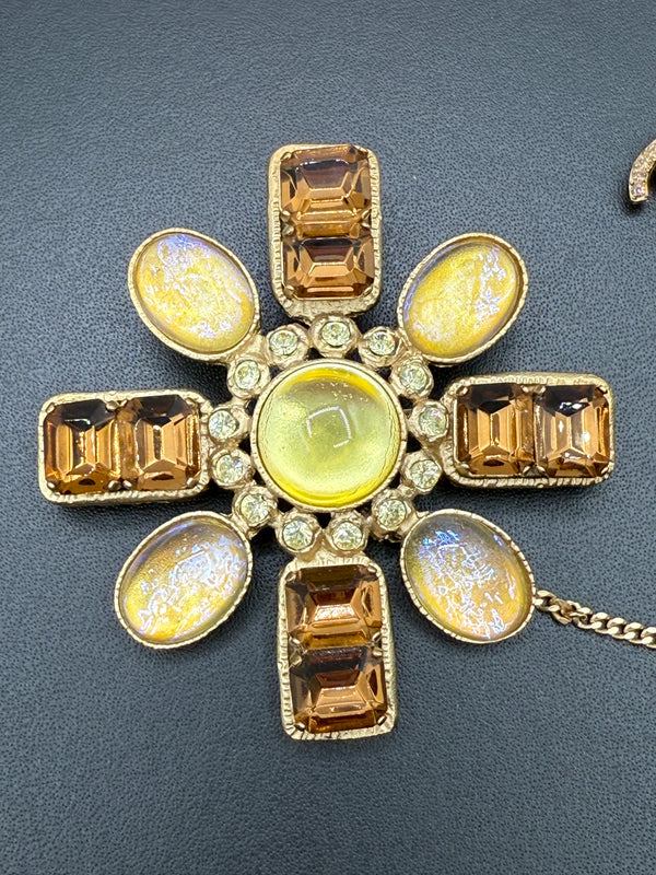 Chanel 2002 Gold, Yellow & Bronze Gripoix CC Brooch/Pin