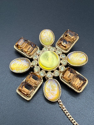 Chanel 2002 Gold, Yellow & Bronze Gripoix CC Brooch/Pin