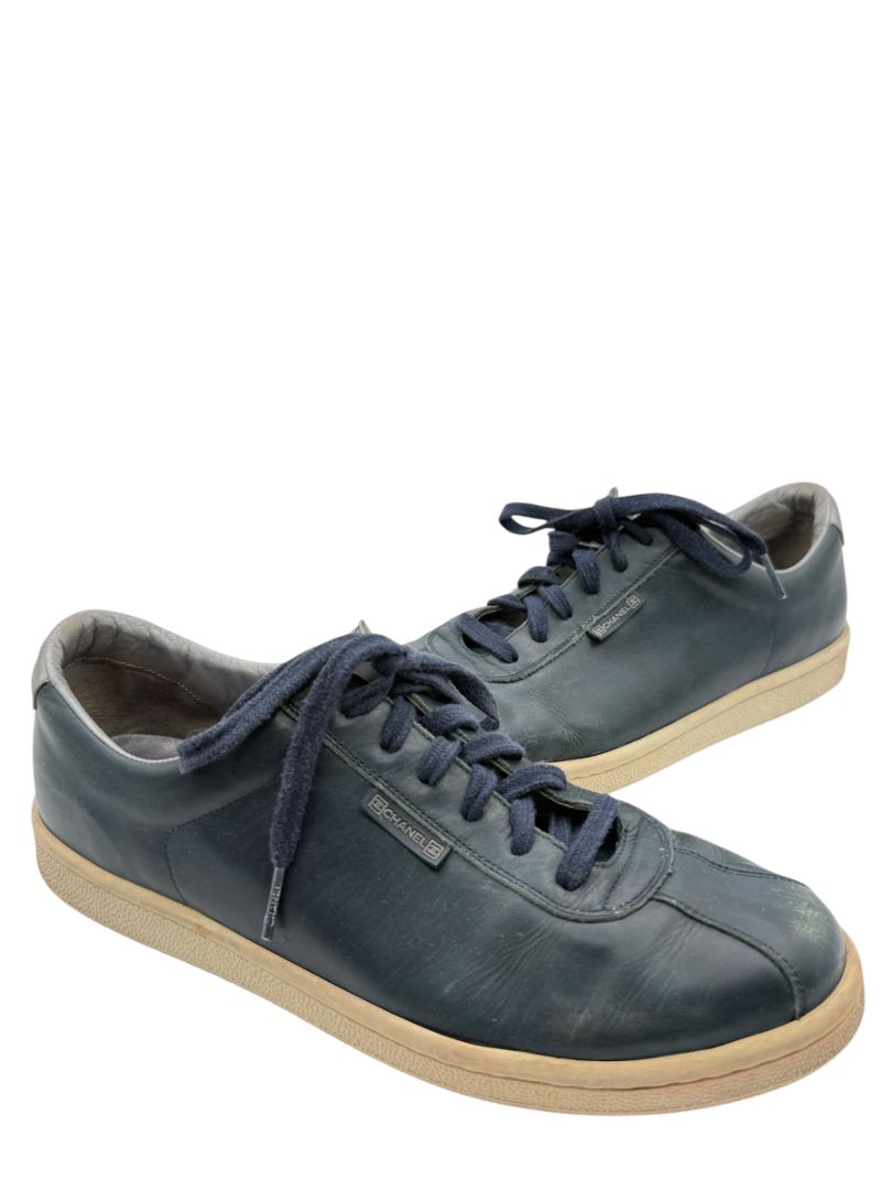 Chanel Blue Leather Lace-Up Sneakers – Size 40