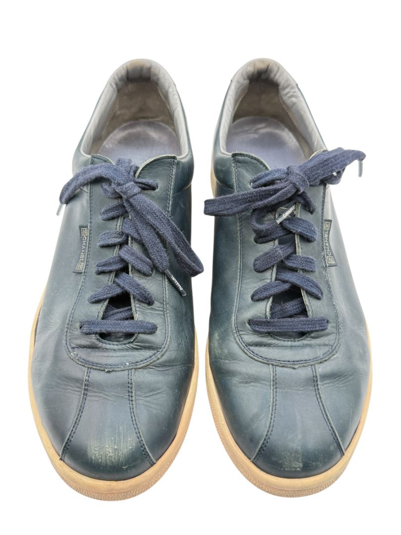 Chanel Blue Leather Lace-Up Sneakers – Size 40