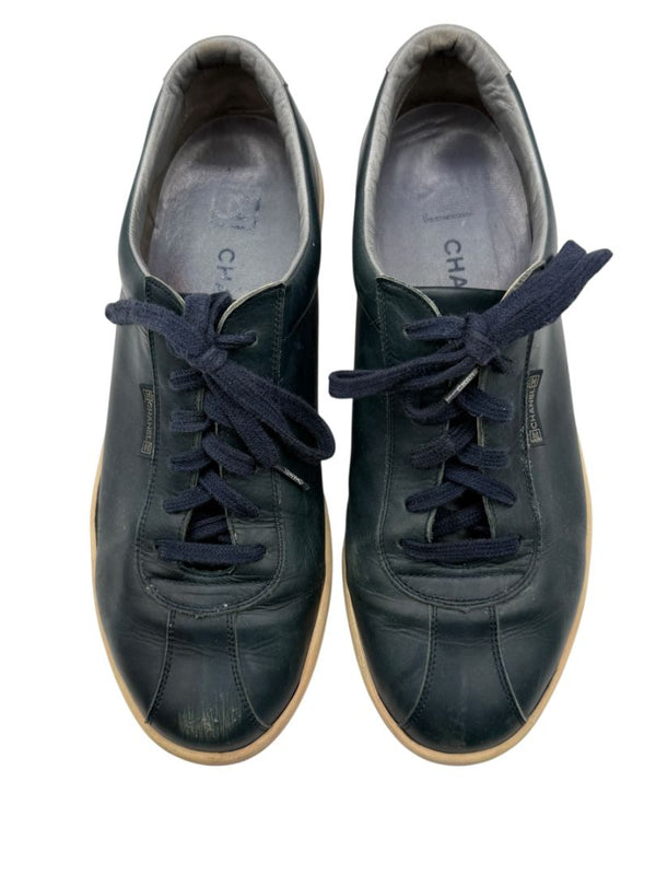 Chanel Blue Leather Lace-Up Sneakers – Size 40