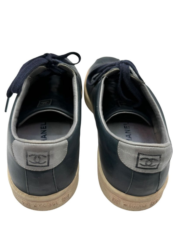 Chanel Blue Leather Lace-Up Sneakers – Size 40
