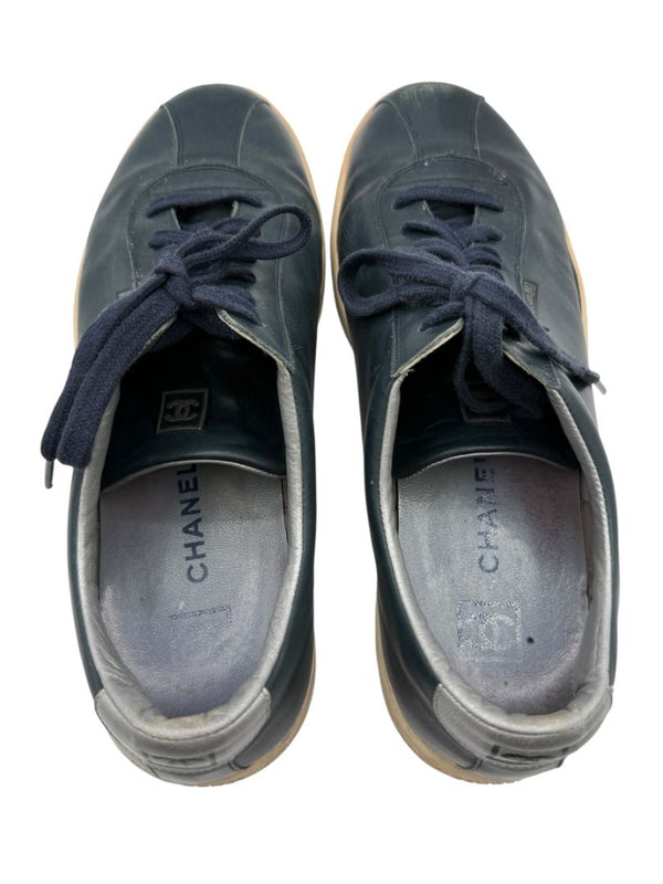 Chanel Blue Leather Lace-Up Sneakers – Size 40