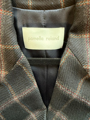 Pamella Roland Black & Gray Windowpane Plaid Pantsuit – Large