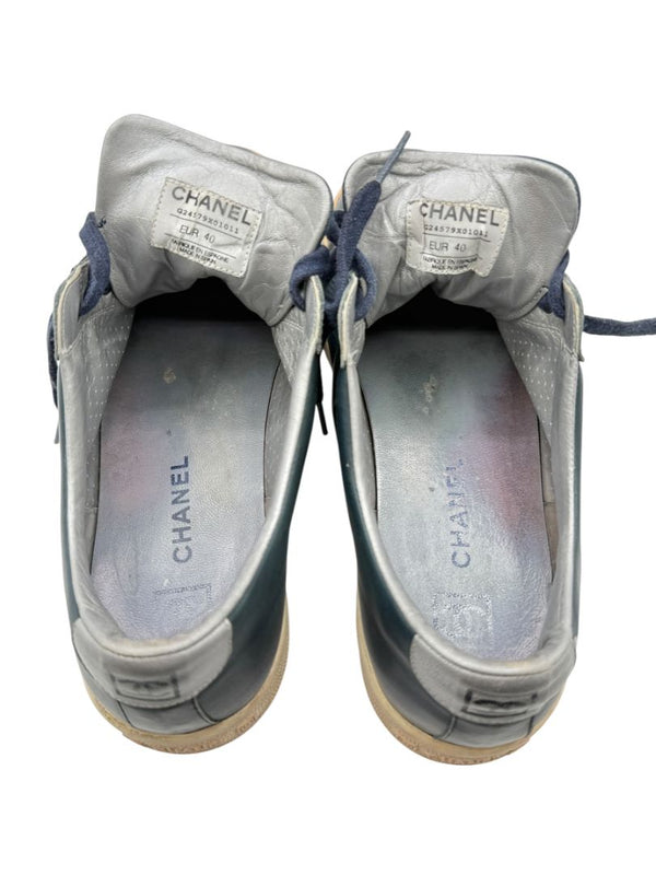 Chanel Blue Leather Lace-Up Sneakers – Size 40