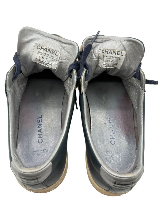 Chanel Blue Leather Lace-Up Sneakers – Size 40