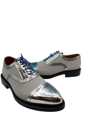 John Fluevog Silver Metallic Mesh & Leather Derby Shoes – Men’s Size 7