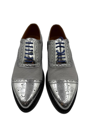 John Fluevog Silver Metallic Mesh & Leather Derby Shoes – Men’s Size 7