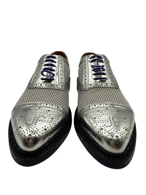 John Fluevog Silver Metallic Mesh & Leather Derby Shoes – Men’s Size 7