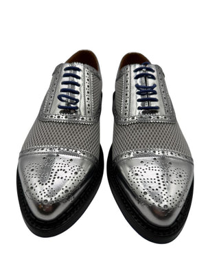 John Fluevog Silver Metallic Mesh & Leather Derby Shoes – Men’s Size 7
