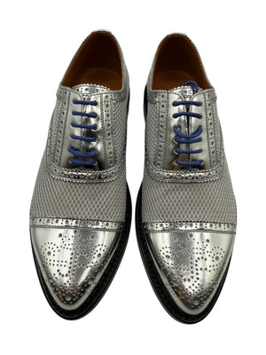 John Fluevog Silver Metallic Mesh & Leather Derby Shoes – Men’s Size 7