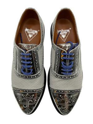 John Fluevog Silver Metallic Mesh & Leather Derby Shoes – Men’s Size 7