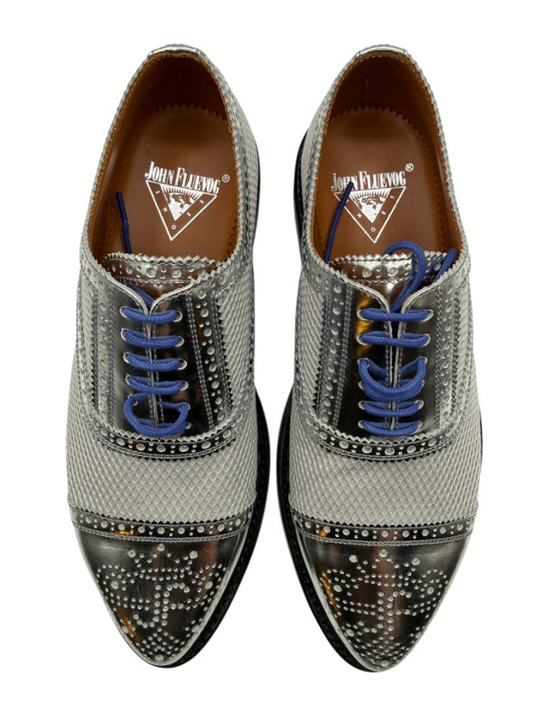 John Fluevog Silver Metallic Mesh & Leather Derby Shoes – Men’s Size 7