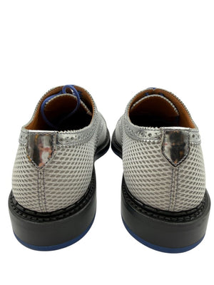 John Fluevog Silver Metallic Mesh & Leather Derby Shoes – Men’s Size 7