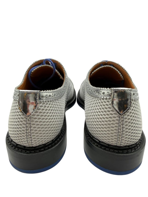 John Fluevog Silver Metallic Mesh & Leather Derby Shoes – Men’s Size 7