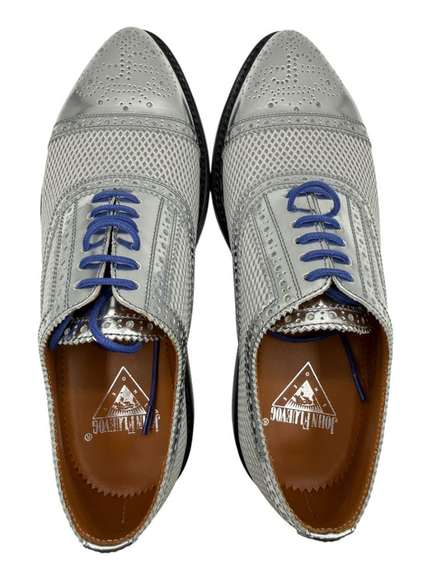 John Fluevog Silver Metallic Mesh & Leather Derby Shoes – Men’s Size 7