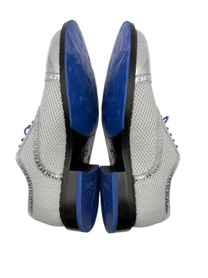 John Fluevog Silver Metallic Mesh & Leather Derby Shoes – Men’s Size 7