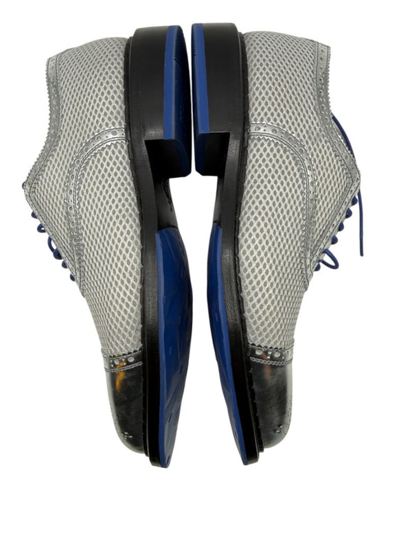 John Fluevog Silver Metallic Mesh & Leather Derby Shoes – Men’s Size 7