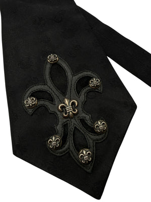 Chrome Hearts Black Silk Fleur-de-Lis Sterling Silver Neck Tie – 4" x 59"