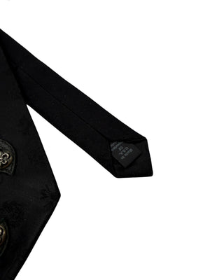 Chrome Hearts Black Silk Fleur-de-Lis Sterling Silver Neck Tie – 4" x 59"