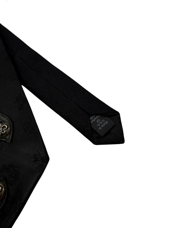 Chrome Hearts Black Silk Fleur-de-Lis Sterling Silver Neck Tie – 4" x 59"