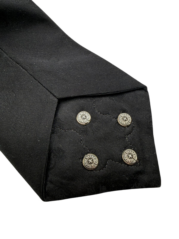 Chrome Hearts Black Silk Fleur-de-Lis Sterling Silver Neck Tie – 4" x 59"