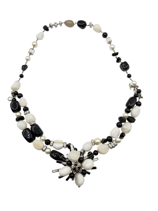 Chanel Haute Couture F/W 2006 Black & Ecru Stone & Crystal CC Logo Statement Necklace – 21.5"