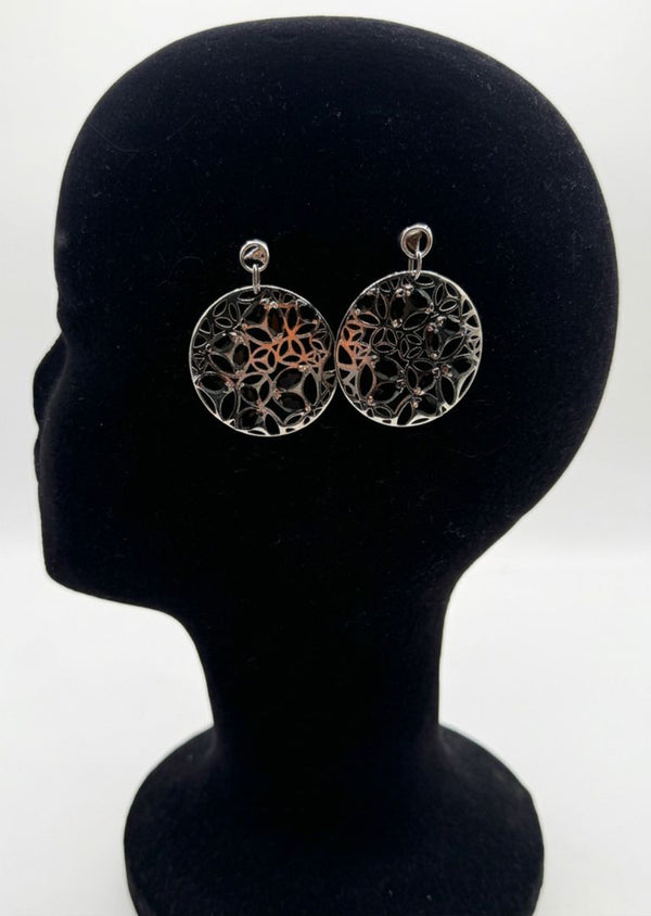 Di Modolo Sterling Silver Black Onyx Link Necklace & Openwork Earrings Set